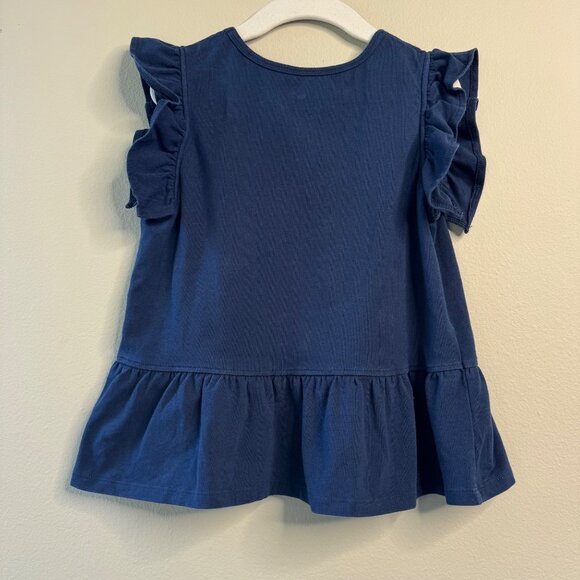 PINK CHICKEN Ruffle Sleeve Peplum Top Girls 7 Navy Blue Organic Cotton Flutter - Picture 2 of 5